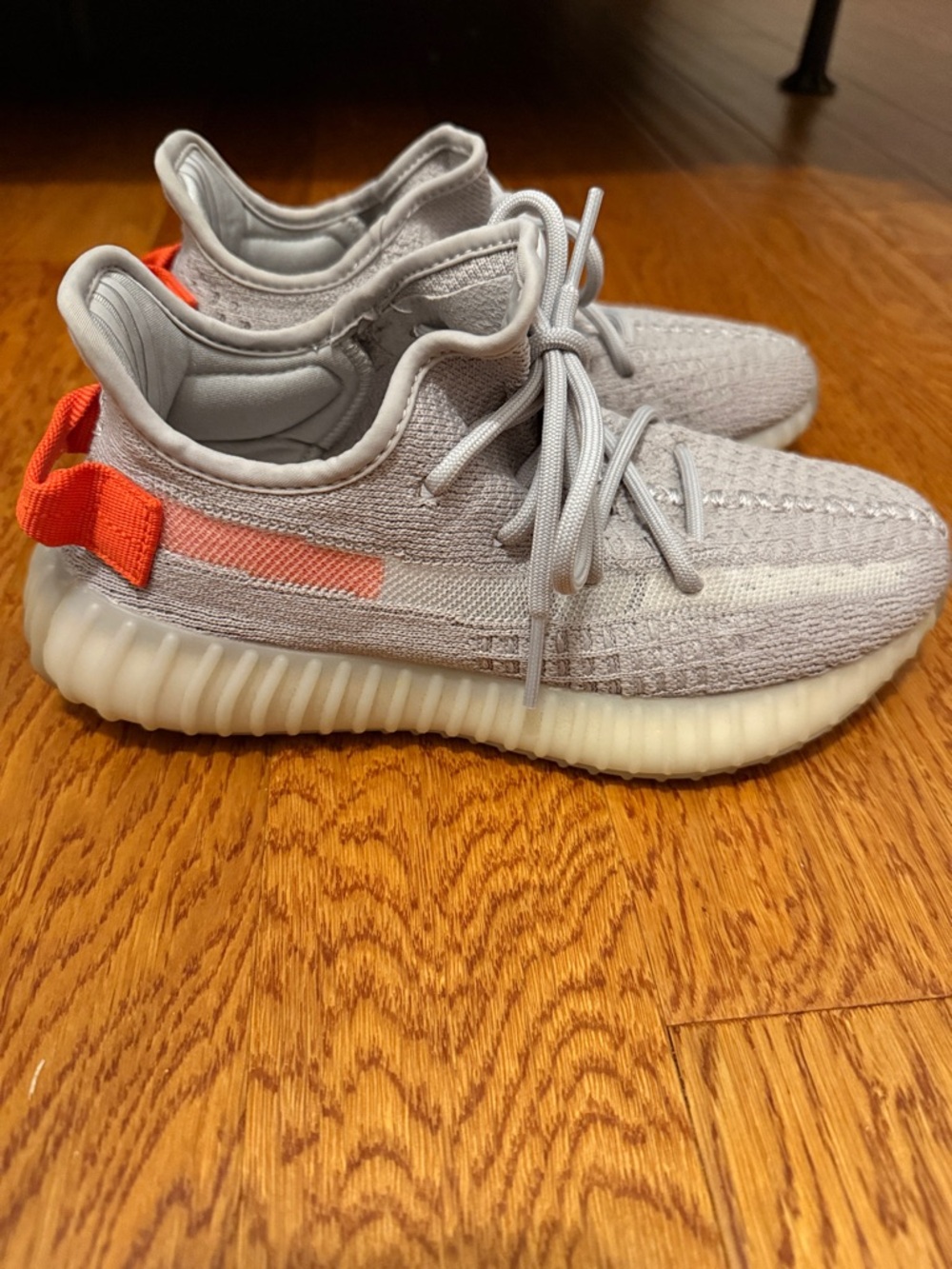adidas Yeezys Kids Light Gray Sneakers with Orange Size 5, women’s 7.5 unisex